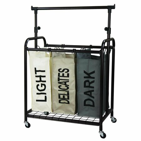 OCEANSTAR 3-Bag Rolling Laundry Sorter With Adjustable Hanging Bar, Bronze OC391130